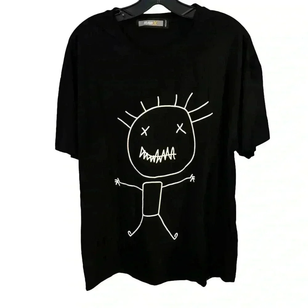 NWOT Raw Men’s Black Tee With White Graphic Stick Figure Short Sleeve Size M